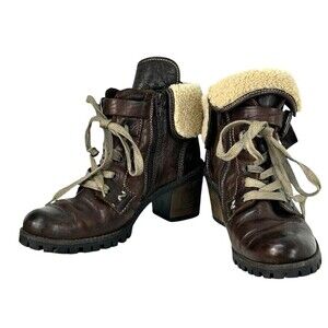 Manas Design Women Size 6 Brown Boots Combat Shearling Lined Moto Biker Italy Rk